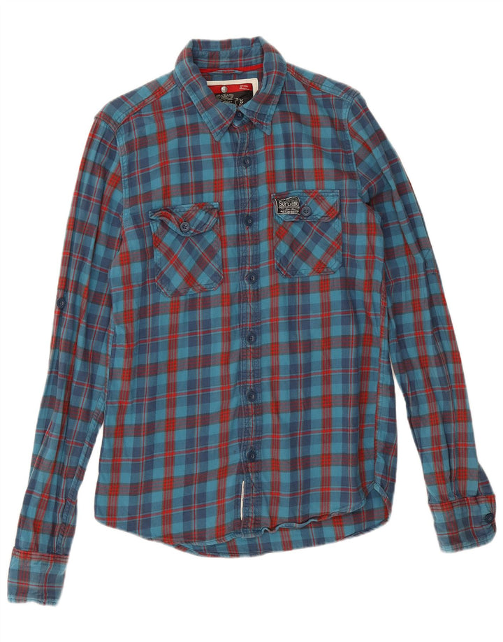 Camicia da uomo in flanella Superdry in cotone a quadri blu medio