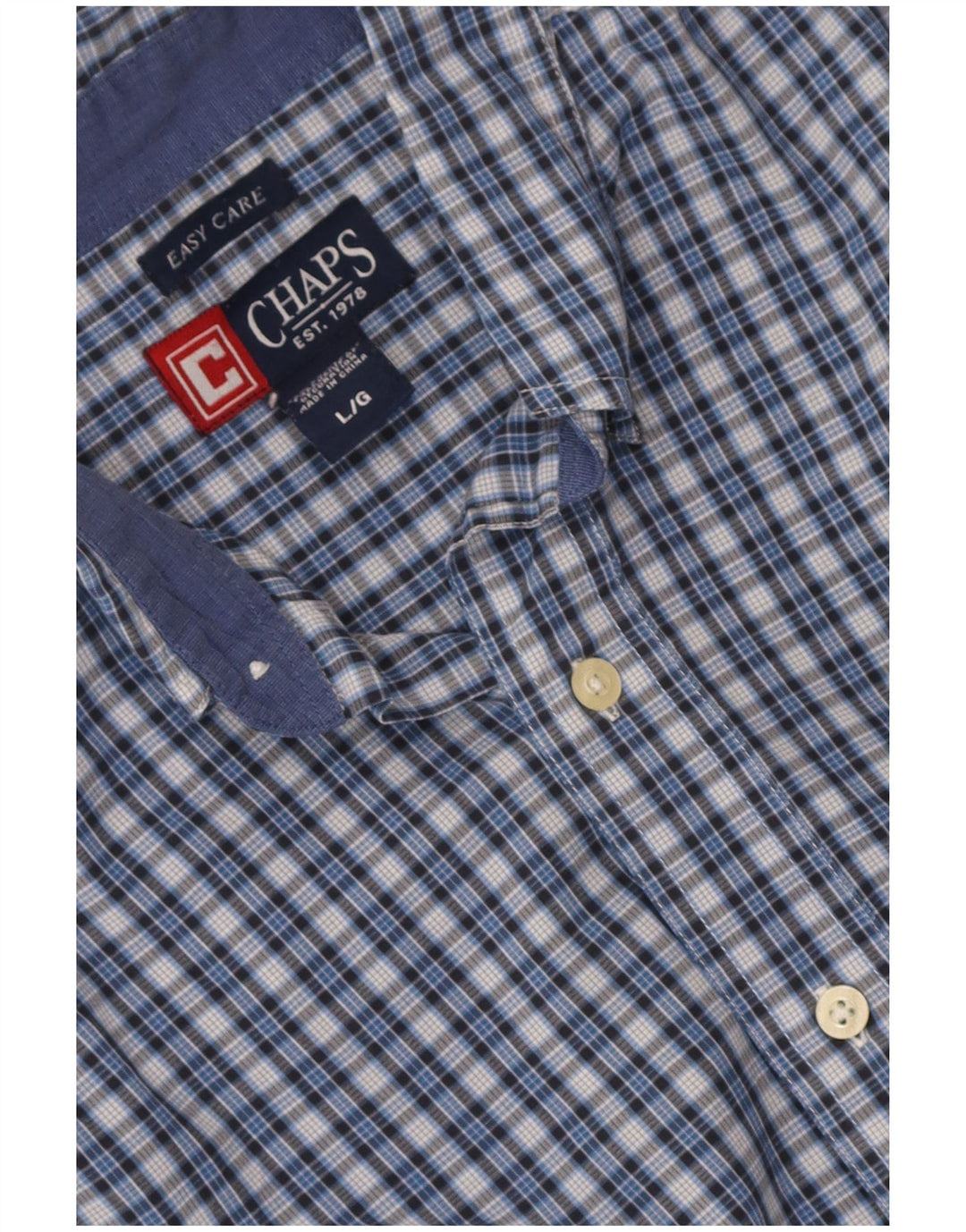 Chaps - Camicia a maniche corte da uomo, facile da pulire, in cotone a quadri blu grande