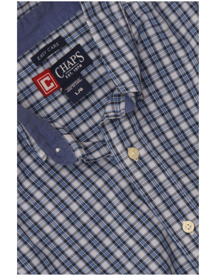 Chaps - Camicia a maniche corte da uomo, facile da pulire, in cotone a quadri blu grande