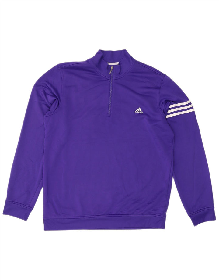 Felpa ADIDAS da uomo Climalite con zip e collo, maglione grande, viola, in poliestere