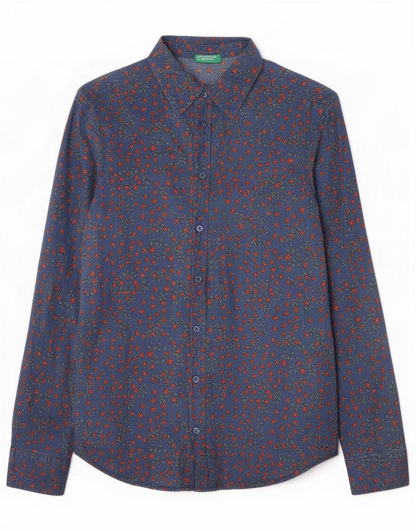 Camicia da donna Benetton UK 4 XS Blu floreale in cotone