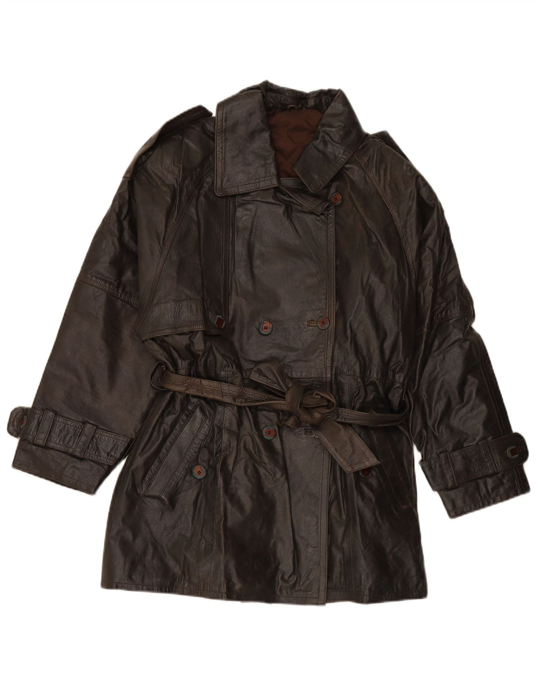 Cappotto in pelle doppio petto da donna VINTAGE EU 38 in pelle marrone medio