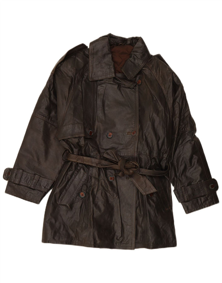 Cappotto in pelle doppio petto da donna VINTAGE EU 38 in pelle marrone medio