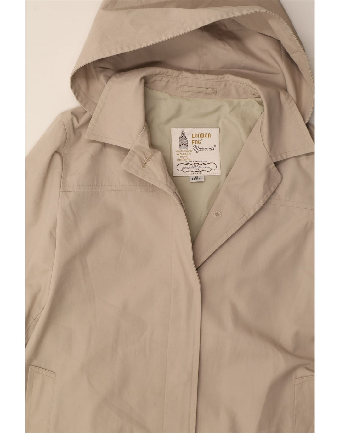 LONDON FOG Womens Hooded Overcoat US 12 Large Beige Polyester Vintage London Fog and Second-Hand London Fog from Messina Hembry 