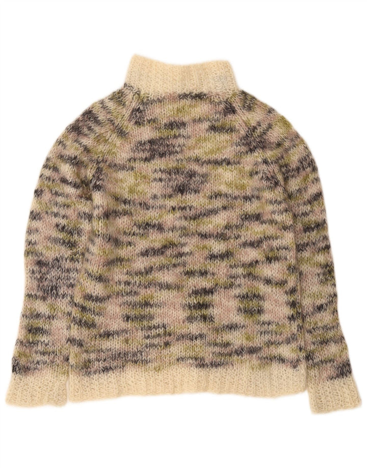 Maglione vintage da donna con collo alto e collo alto UK 12 Beige medio screziato