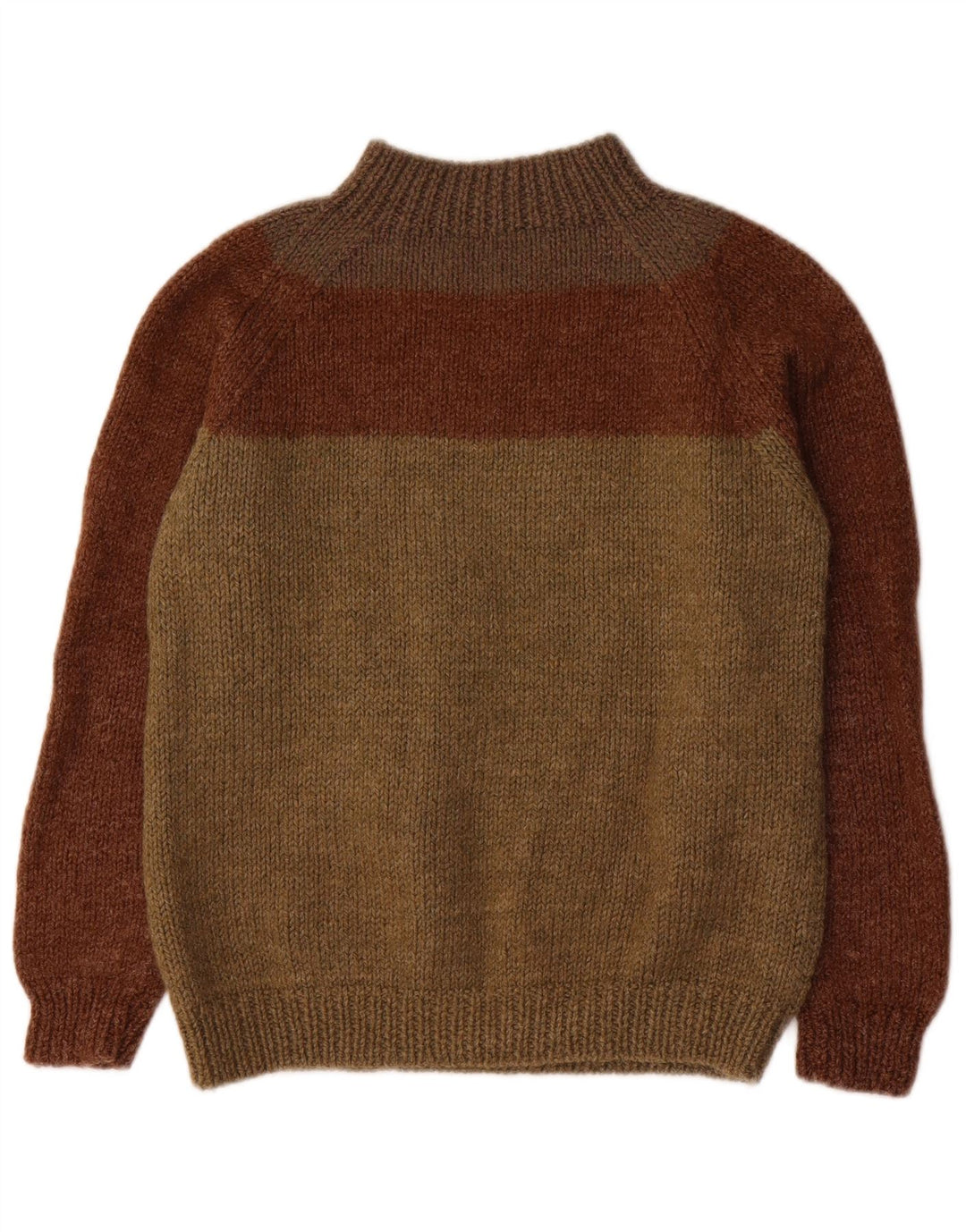 Maglione vintage da donna con collo dolcevita UK 12 Blocco colore marrone medio