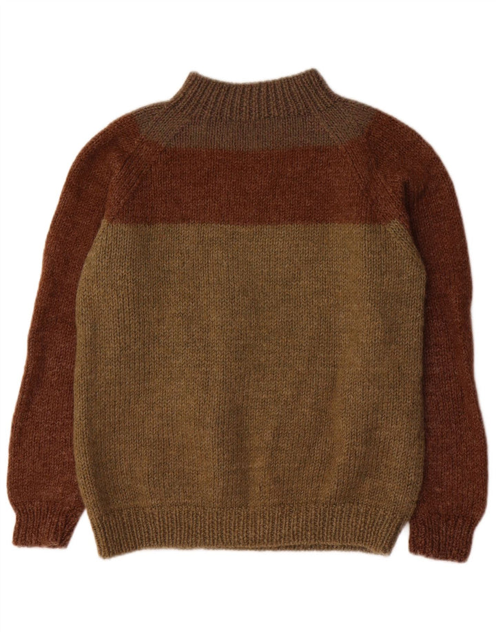 Maglione vintage da donna con collo dolcevita UK 12 Blocco colore marrone medio