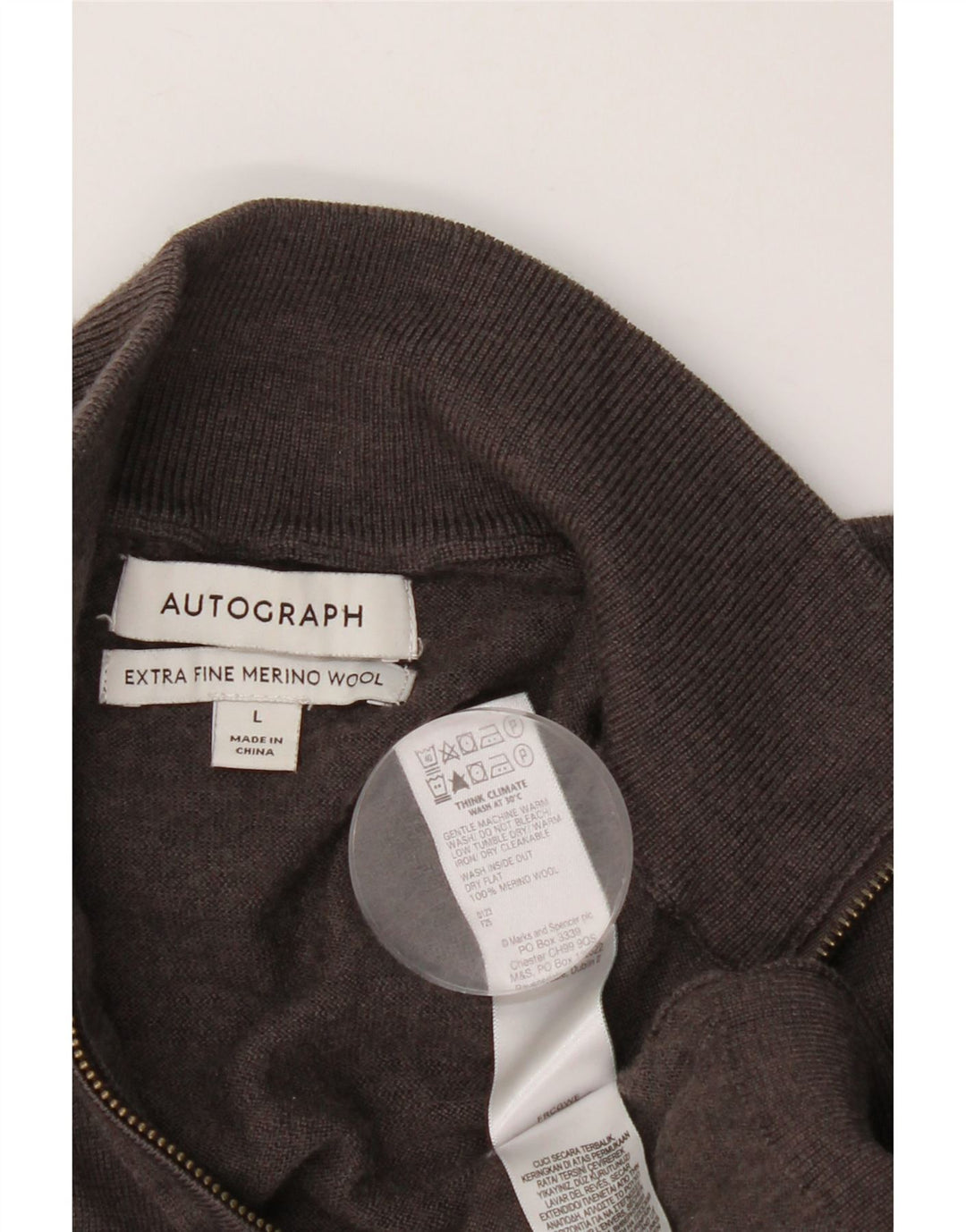 Marks & Spencer Maglione da uomo con collo con zip autografo grande marrone