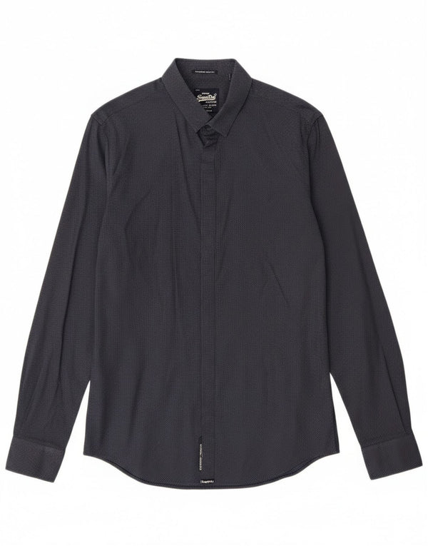 Camicia da uomo slim fit su misura Superdry Small in cotone maculato blu navy