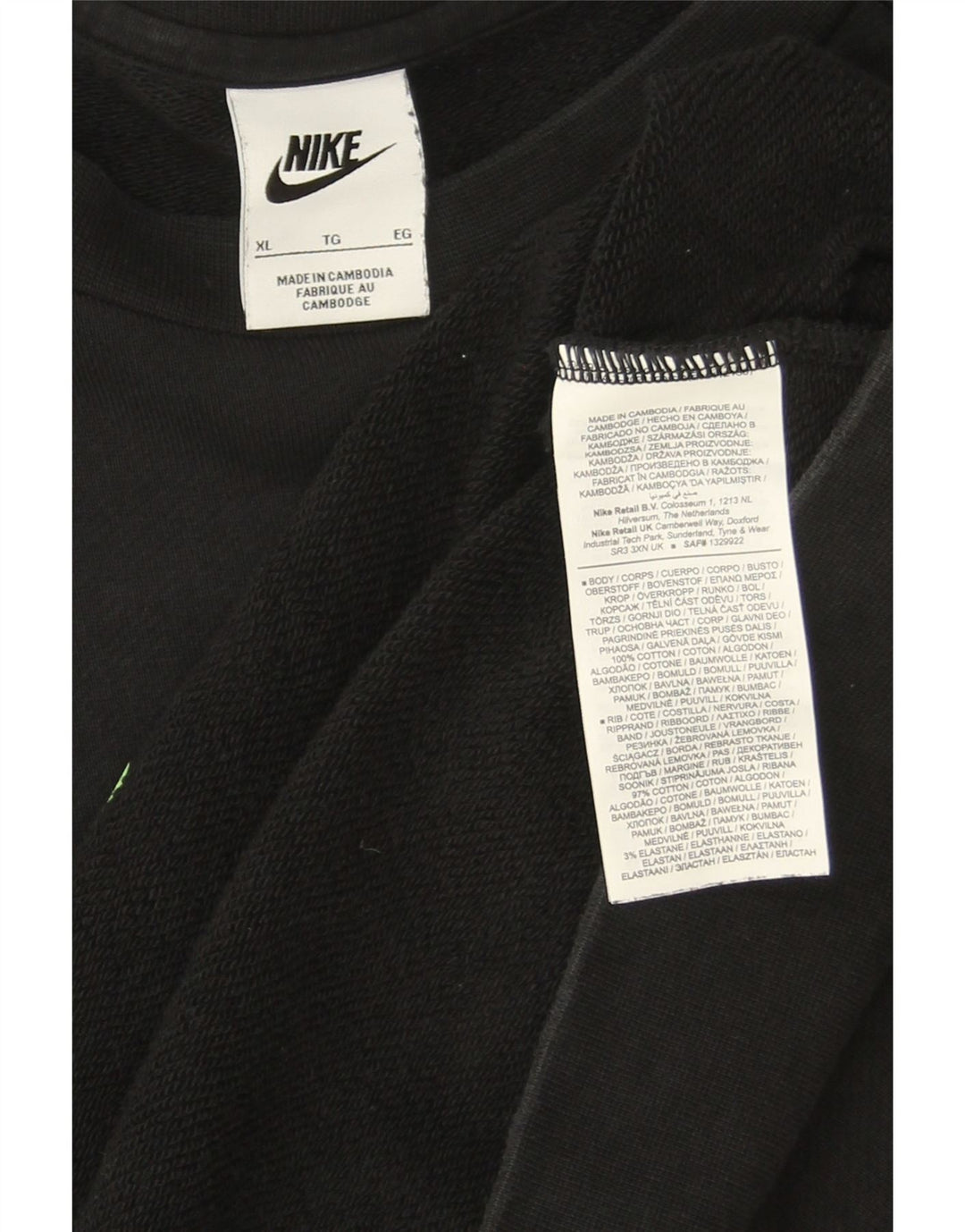 Felpa con grafica Nike da uomo, maglione XL, cotone color block nero