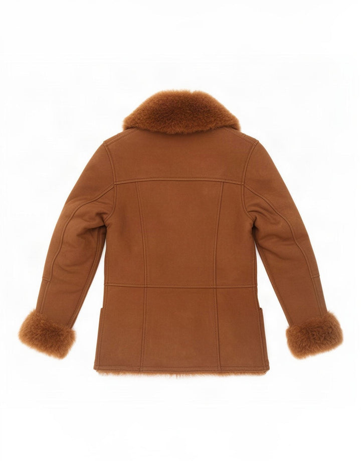 Giacca in shearling vintage da donna UK 8 piccola marrone