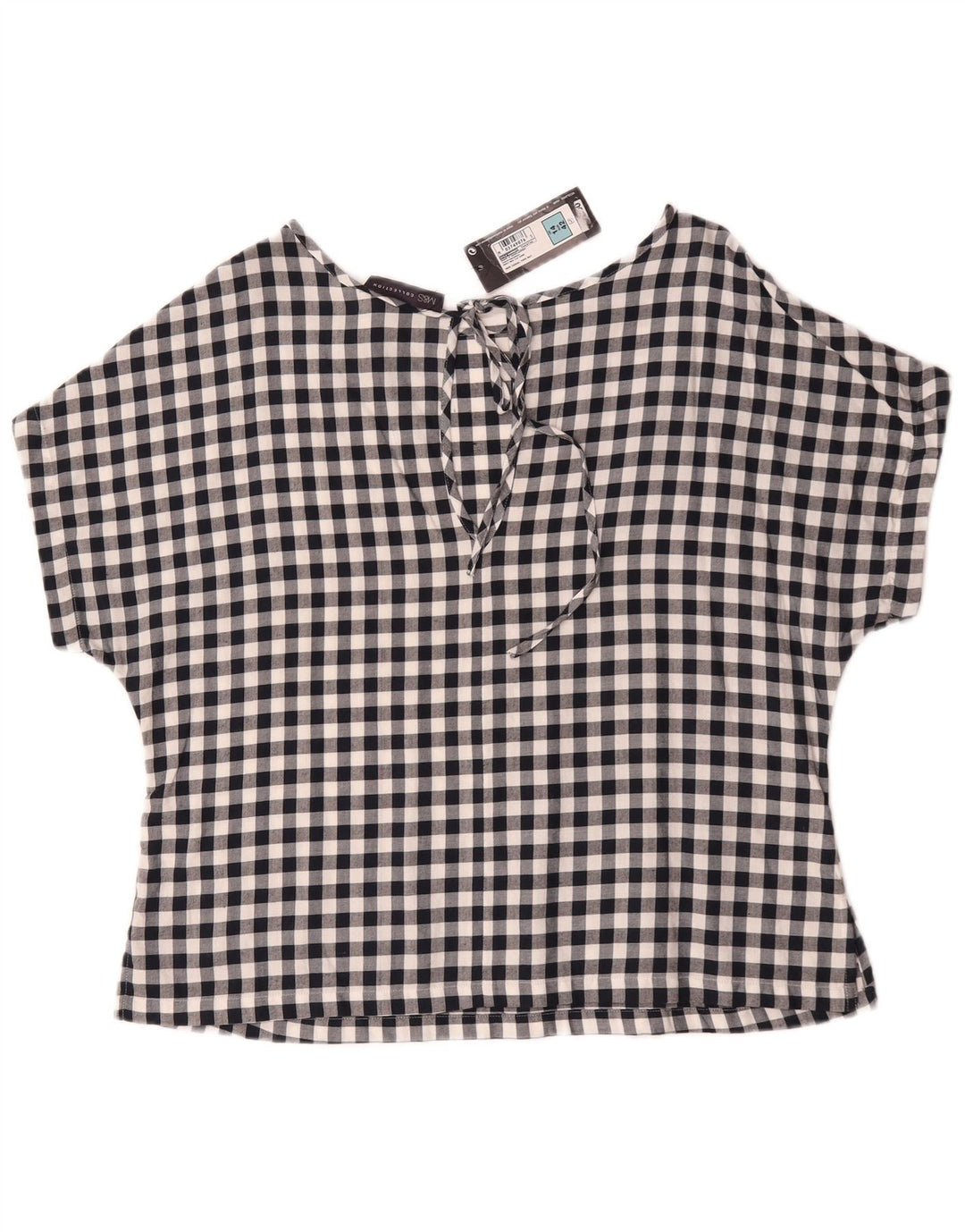Top camicetta da donna Marks & Spencer UK 14 grande cotone a quadretti blu navy