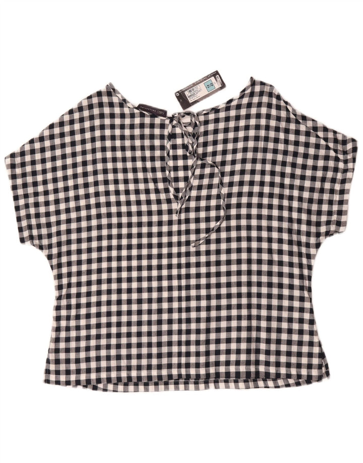 Top camicetta da donna Marks & Spencer UK 14 grande cotone a quadretti blu navy