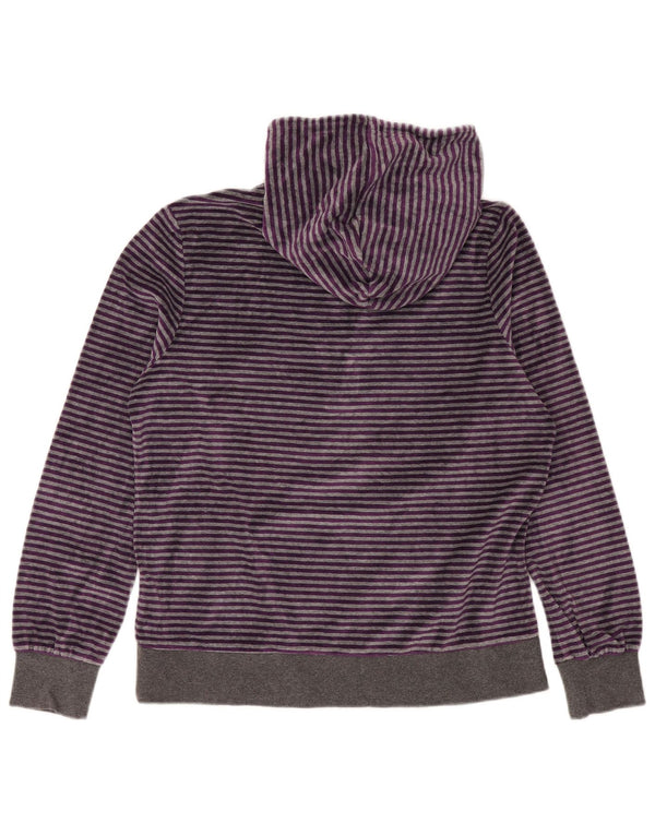 NIKE Womens Velour Zip Neck Hoodie Jumper UK 20/22 XL Purple Striped