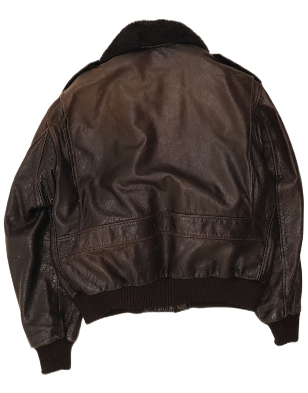 Giacca in pelle bomber militare vintage da uomo UK 42 XL nera