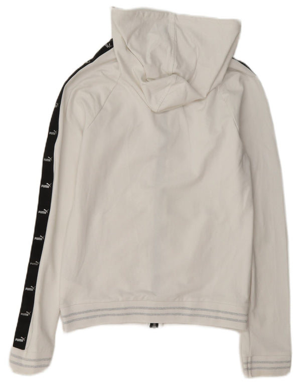 Felpa con cappuccio e zip grafica da donna Puma UK 10 Small White Colourblock Cotton