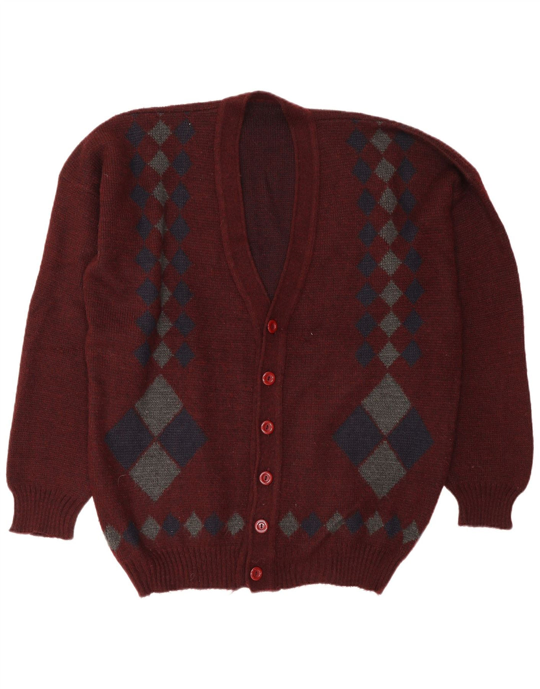 Maglione cardigan da uomo vintage XL bordeaux a rombi/diamante