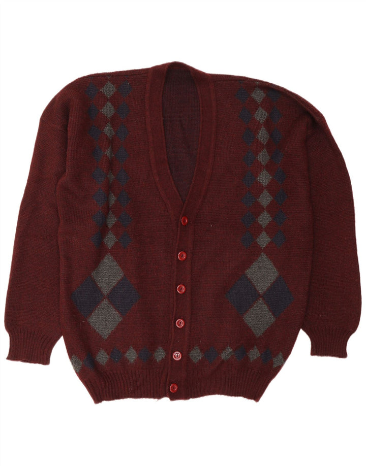 Maglione cardigan da uomo vintage XL bordeaux a rombi/diamante