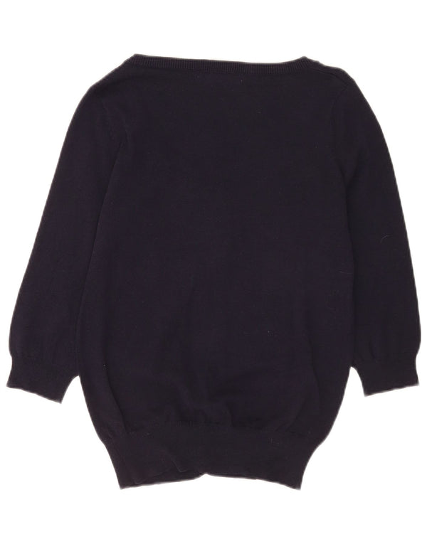 Maglione cardigan con maniche a 3/4 da donna Zara UK 14 grande cotone blu navy
