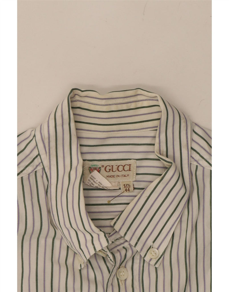 GUCCI Mens Shirt Size 44 17 1/2 XL White Striped Cotton Vintage Gucci and Second-Hand Gucci from Messina Hembry 