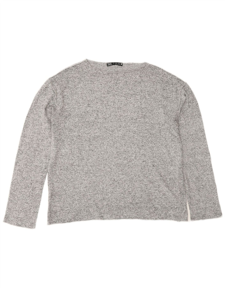 Top Zara da donna a maniche lunghe UK 10 piccolo in viscosa chiazzata grigia