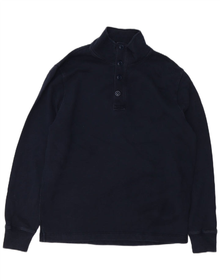 J. CREW Felpa da uomo con collo abbottonato, maglione grande, cotone blu navy