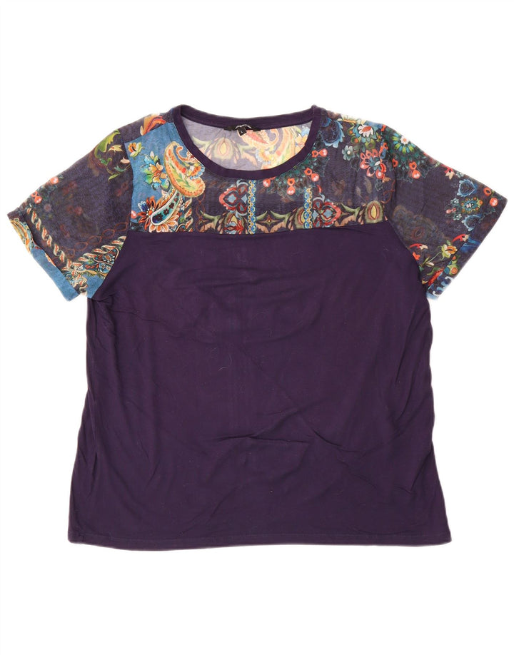 Desigual T-shirt da donna Top UK 16 grande blu navy floreale