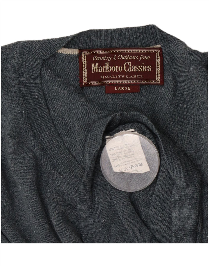 Marlboro Classics Maglione da uomo con scollo a V, grande acrilico chiazzato grigio