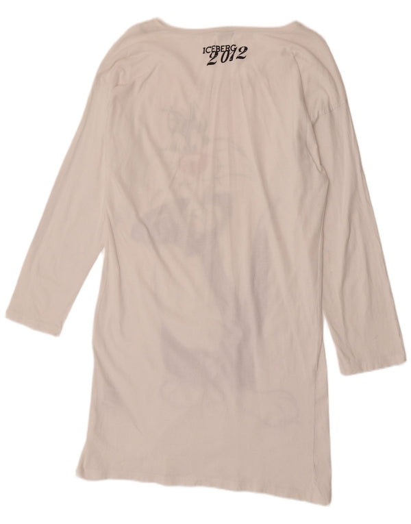 Abito t-shirt a maniche lunghe con grafica da donna Iceberg UK 16 grande cotone bianco