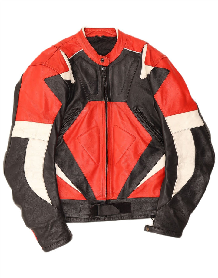 Giacca da pilota in pelle vintage da uomo UK 40 grande blocco di colori multicolore