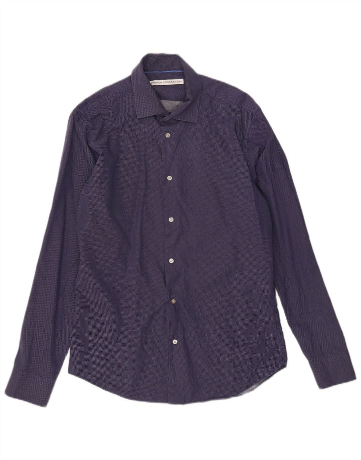 Camicia da uomo French Connection taglia 15 1/2 cotone geometrico blu navy medio