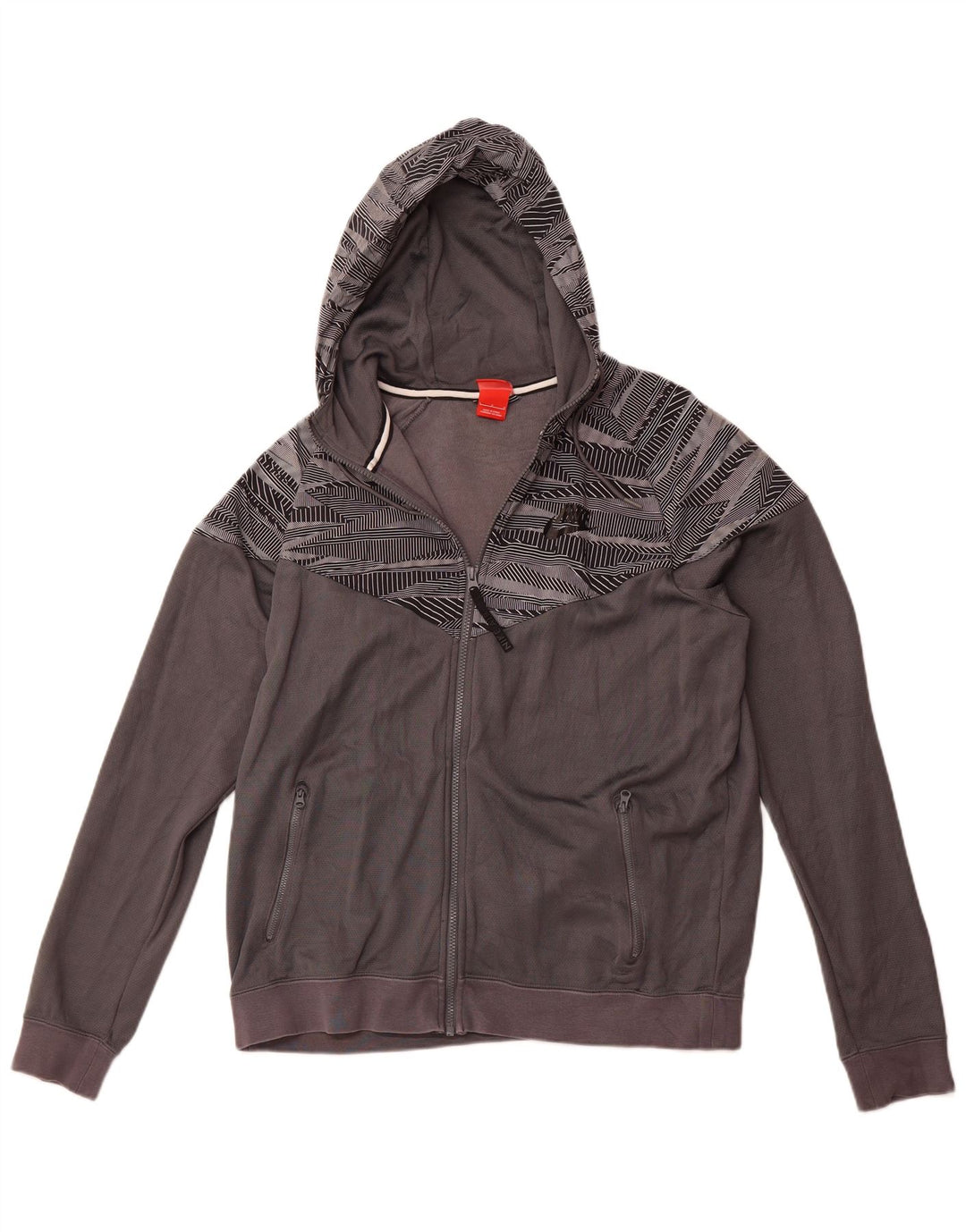 Maglione con cappuccio e zip da uomo NIKE grande cotone geometrico grigio
