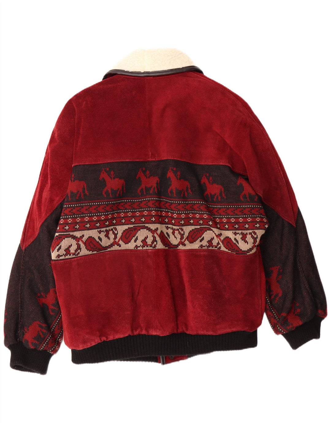 Giacca da uomo in pelle scamosciata Sherpa C&A UK 40 grande pelle rossa Fair Isle