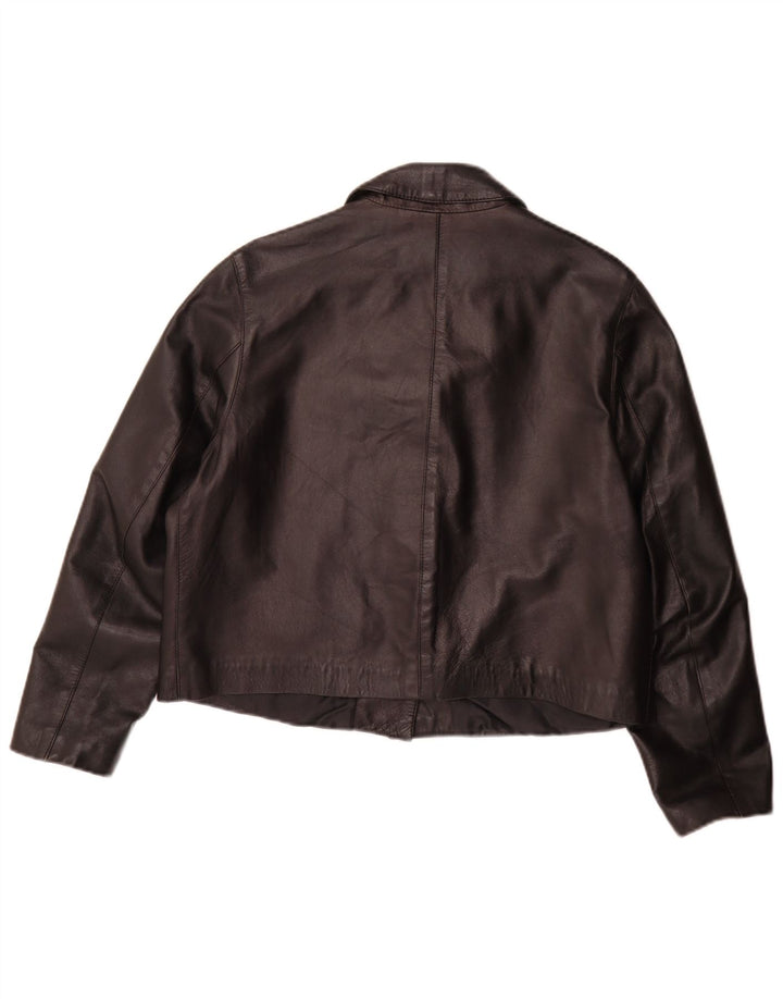 Giacca blazer in pelle oversize da donna vintage a 3 bottoni UK 10 piccola nera