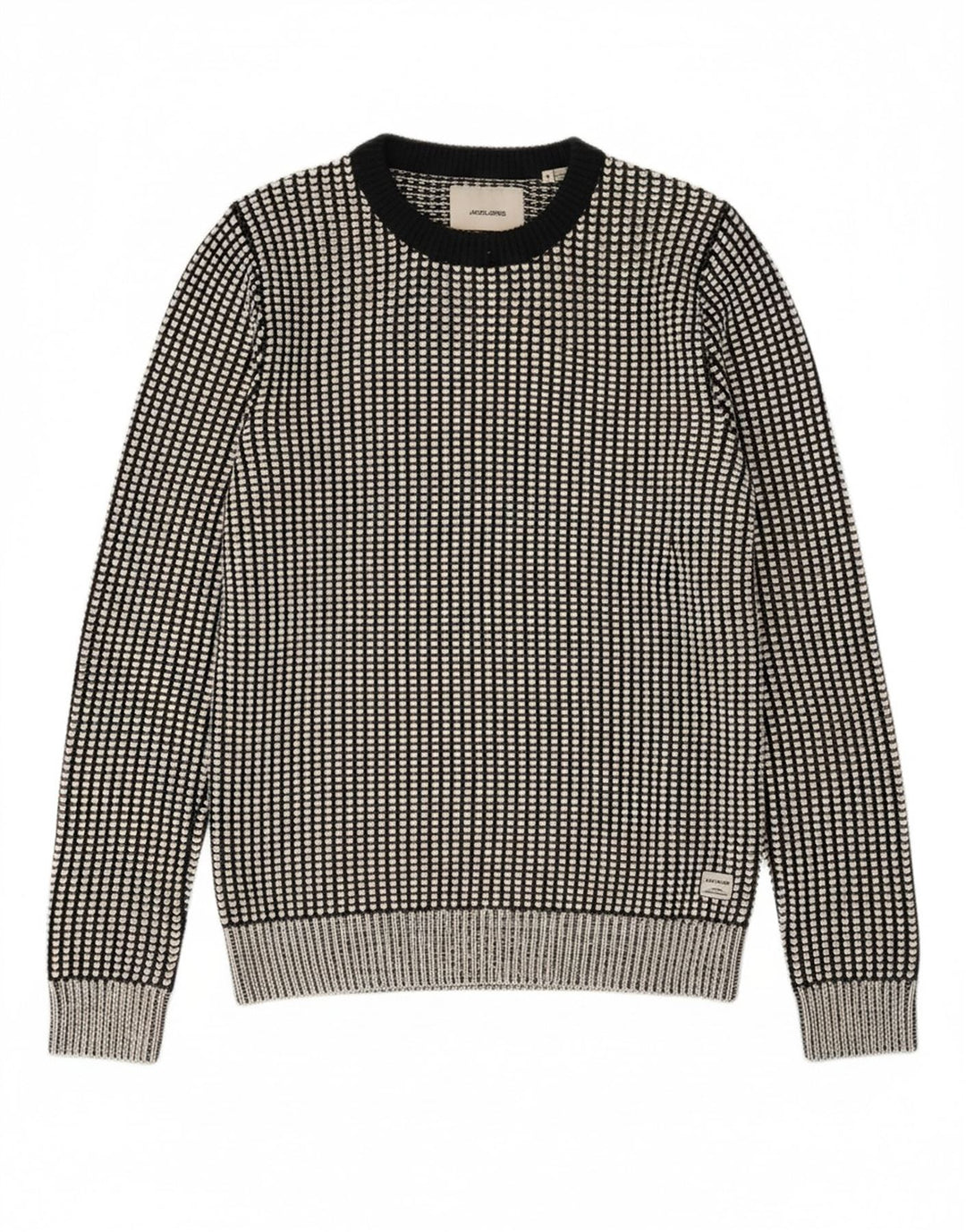 JACK & JONES Mens Crew Neck Jumper Sweater Small Black Check Acrylic