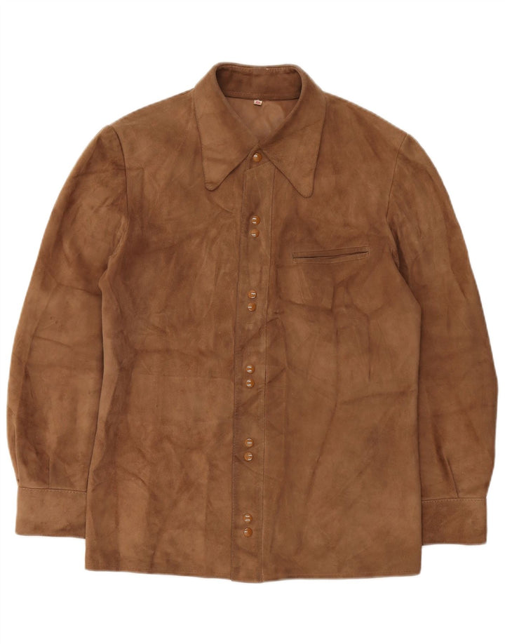 Camicia vintage da uomo in pelle scamosciata IT 50 Marrone medio