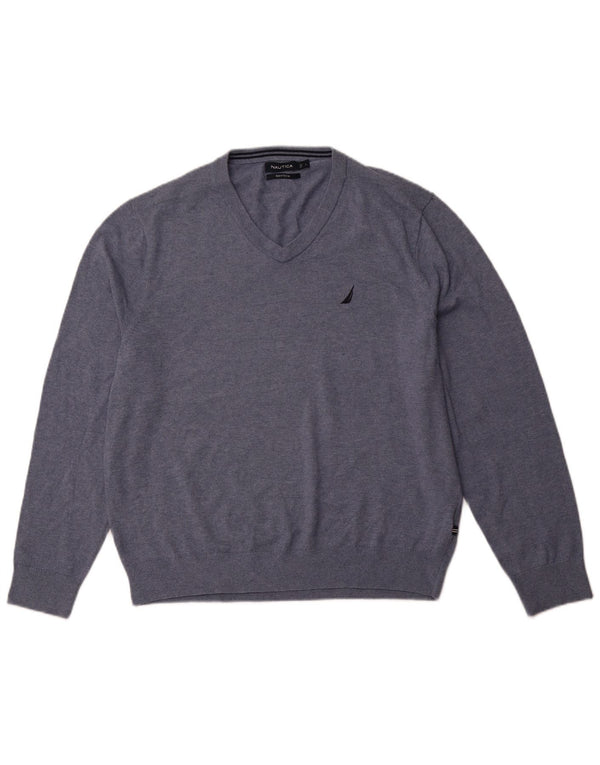 NAUTICA Maglione da uomo con scollo a V Navtech grande cotone blu