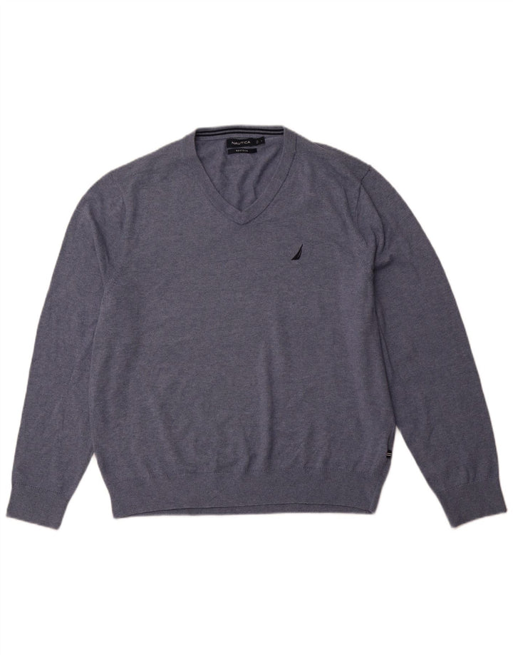 NAUTICA Maglione da uomo con scollo a V Navtech grande cotone blu