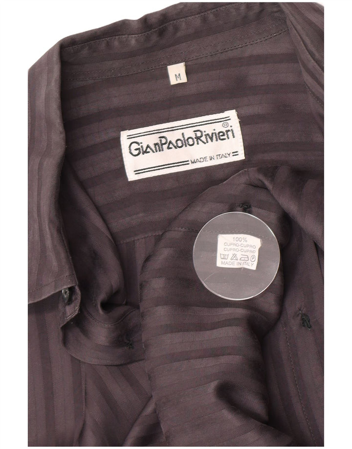 Camicia Vintage da Uomo in Cupro Classico a Righe Grigio Medio