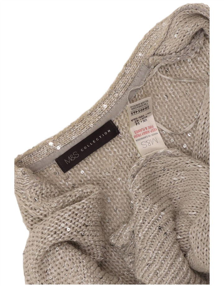 MARKS & SPENCER Maglione cardigan aperto con maniche a 3/4 da donna UK 14 Large Grigio