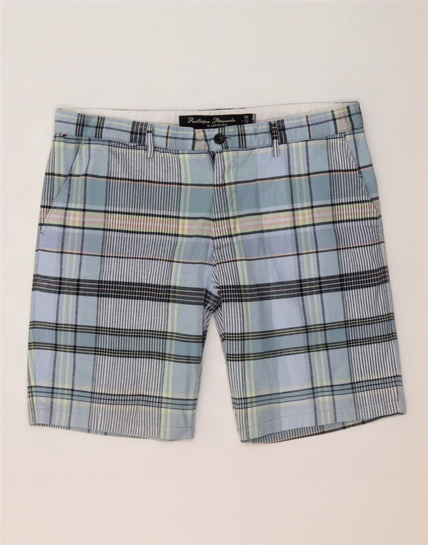 Tommy Hilfiger Mens Thavar Chino Shorts W36 Large Blue Check Cotton