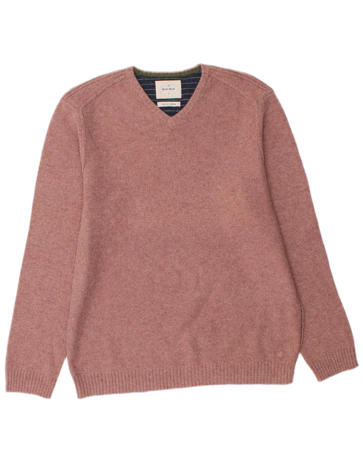 Maglione da uomo con scollo a V di White Stuff Lana d'agnello rosa medio