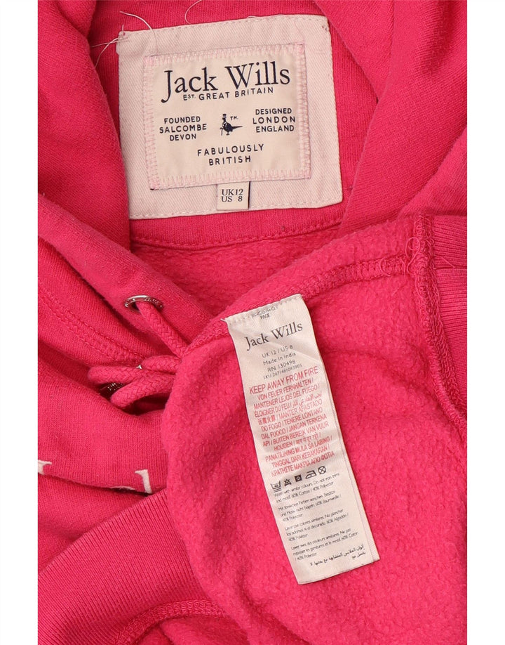 JACK WILLS Maglione da donna con cappuccio grafico oversize corto UK 12 Rosa medio