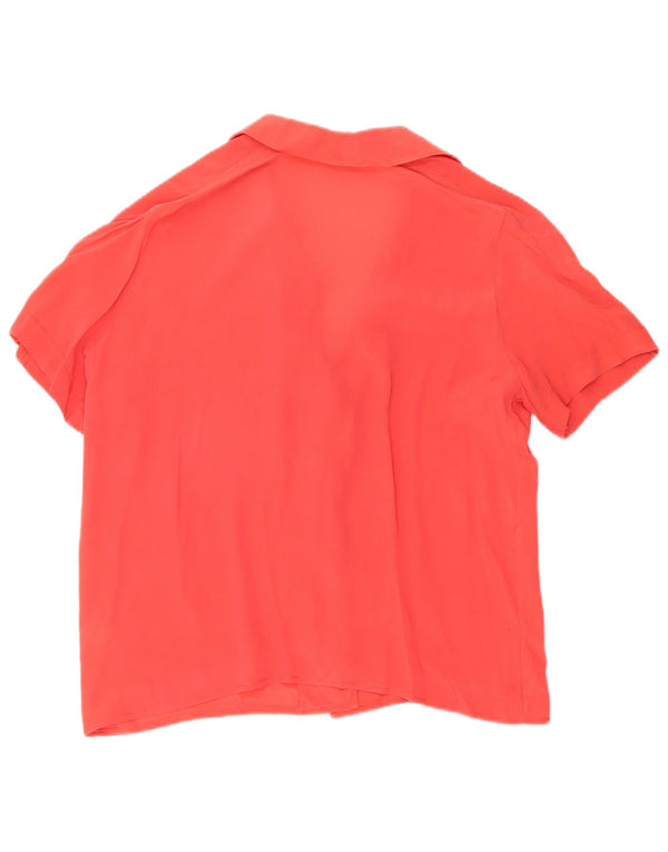 Camicetta camicia a maniche corte da donna vintage UK 10 piccola seta arancione