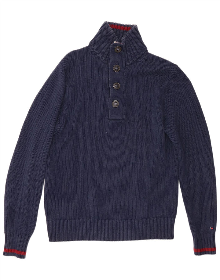 Maglione da uomo Tommy Hilfiger con bottoni e collo in cotone medio blu navy