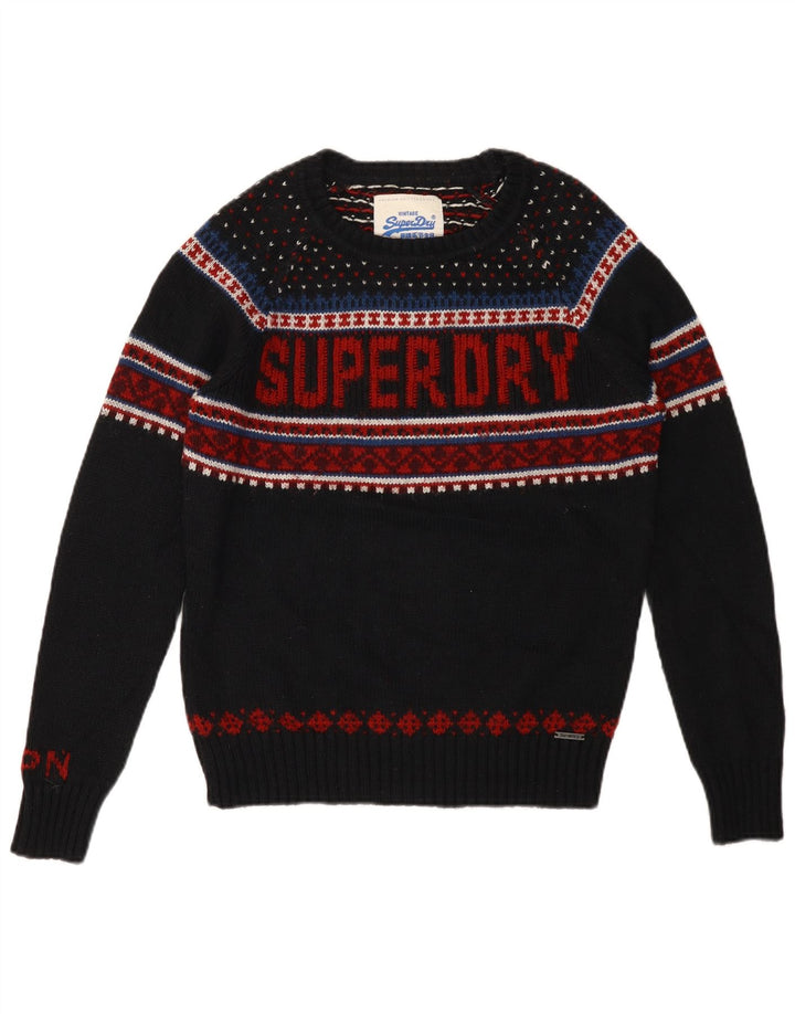 Maglione da uomo con scollo a barca con grafica Superdry, medio nero, Fair Isle