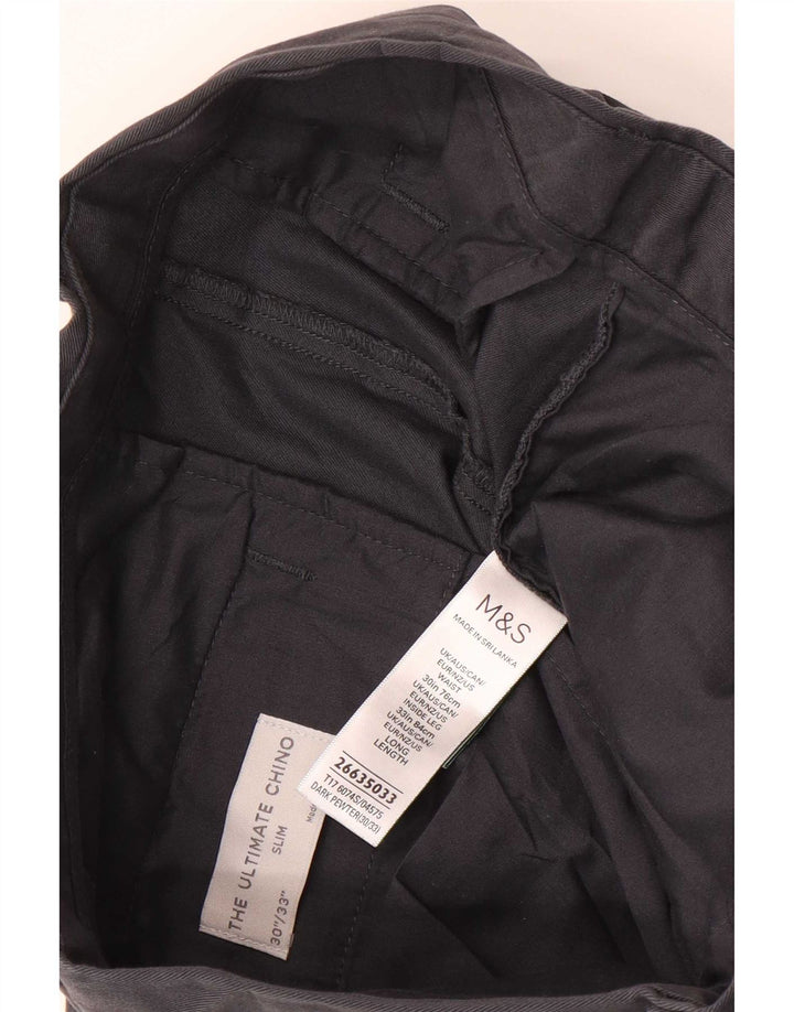 Pantaloni chino slim da uomo Marks & Spencer W30 L33 cotone grigio