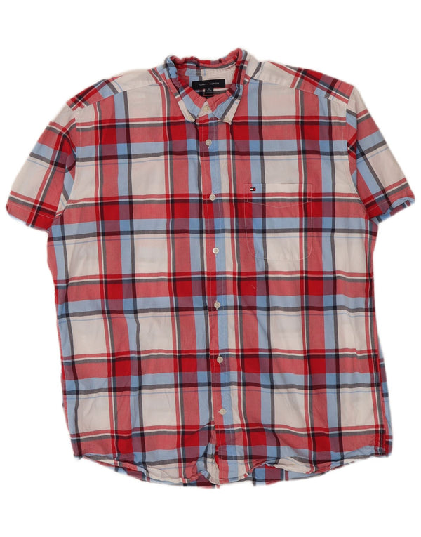 Camicia da uomo a maniche corte classica Tommy Hilfiger XL in cotone scozzese rosso
