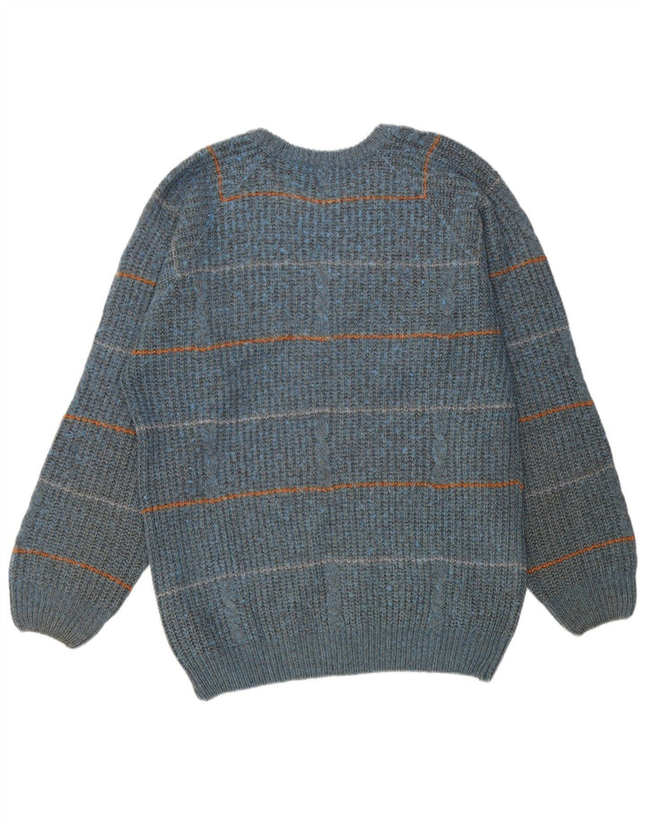 Maglione vintage da uomo girocollo IT 50 a righe blu medio