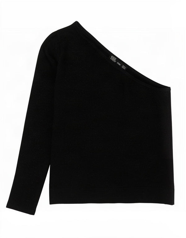Top corto monospalla da donna Zara UK 12 cotone medio nero screziato